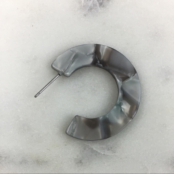 Pearl Grey Resin Mini Hoop Earrings - Picture 3 of 3